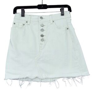 Gap Denim White Mini Skirt Button Fly Raw Hem Petite 0/25P High Rise‎ A-Line